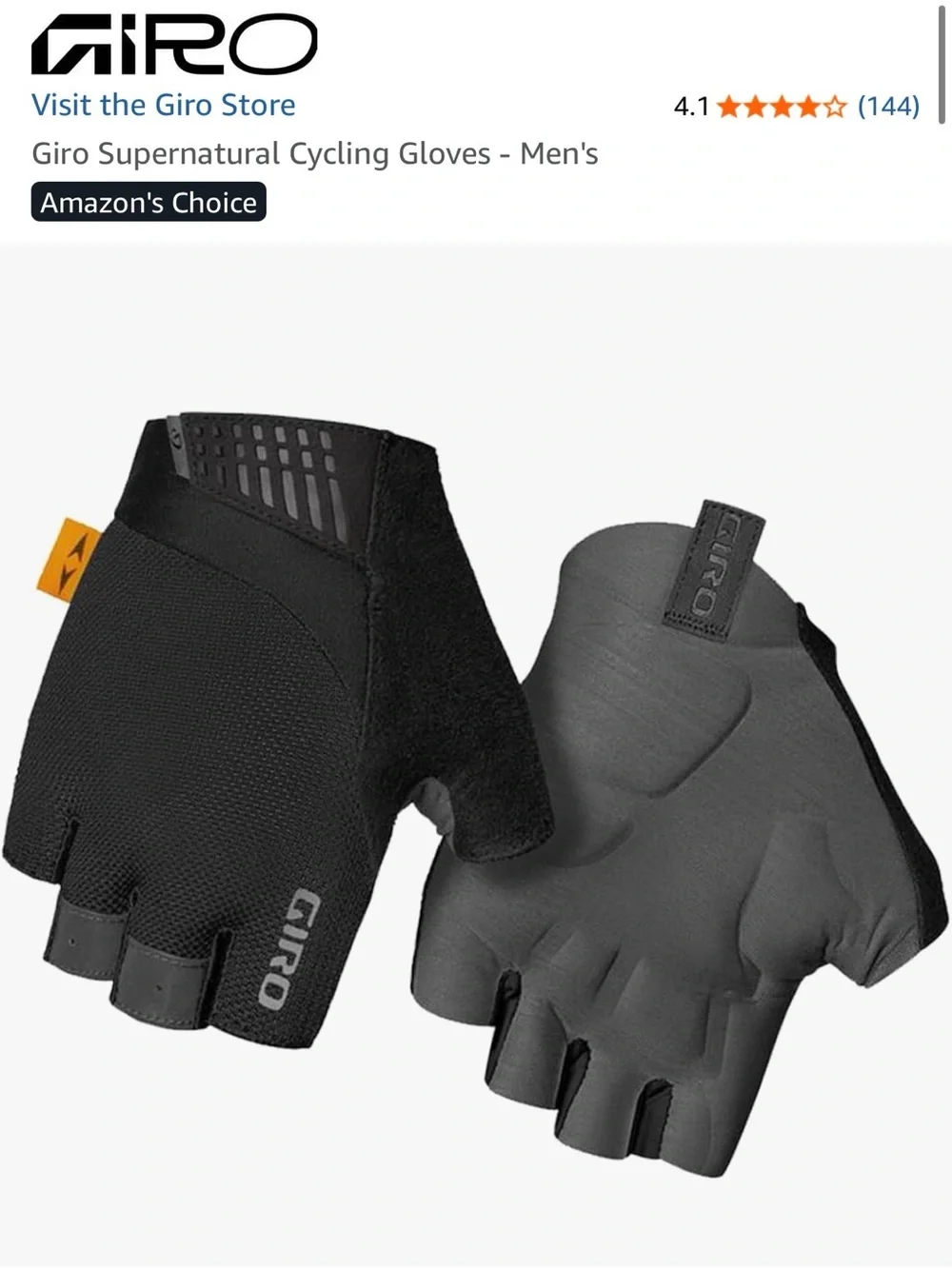 Giro bike cycling gloves supernatural padded palm black grey NWT adult small NEW